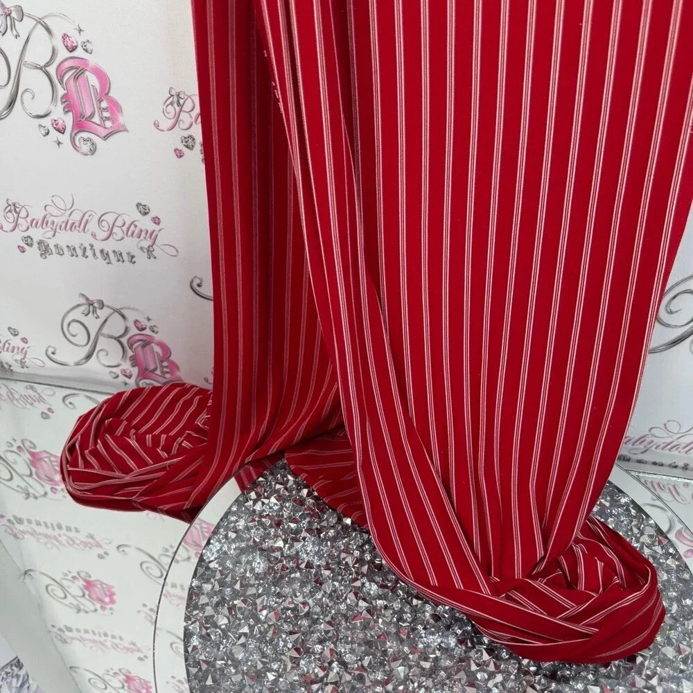 Fabric stretchy striped big piece sewing projects crafts clothing Red Striped